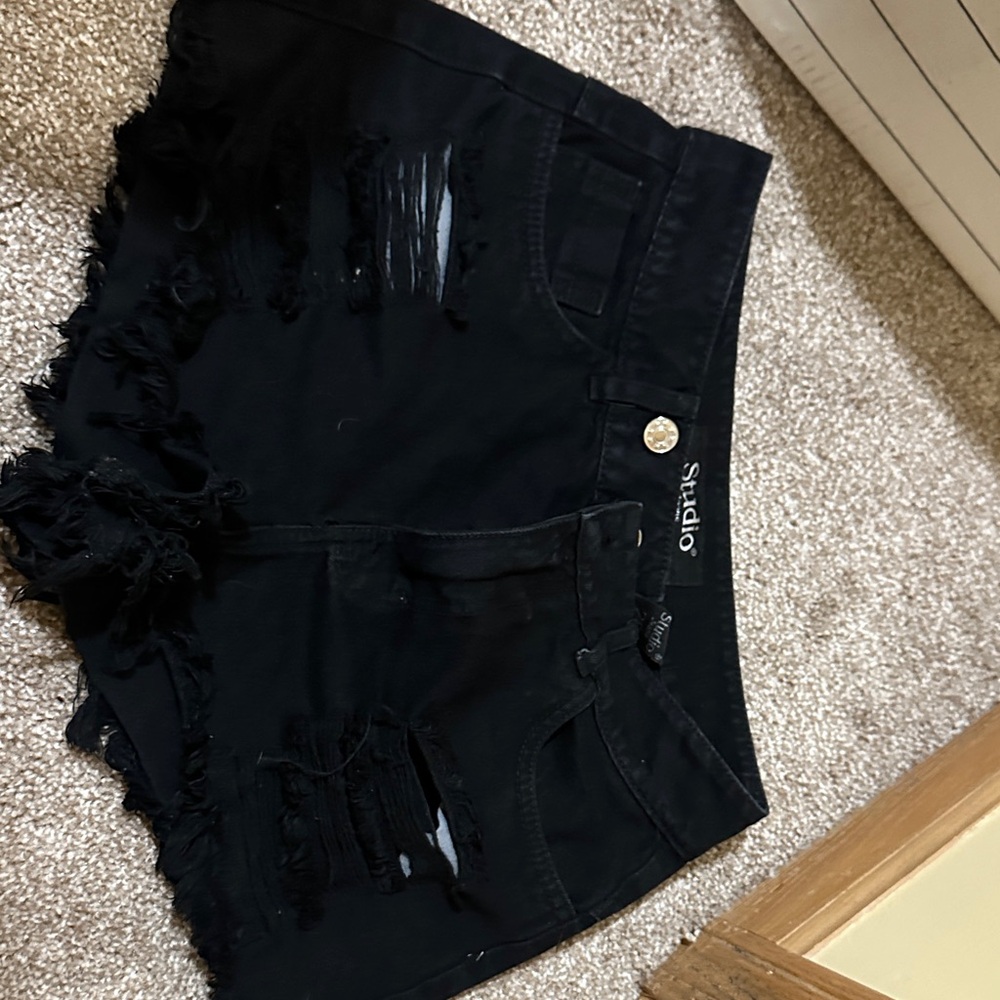 Studio Black Ripped Jean Shorts